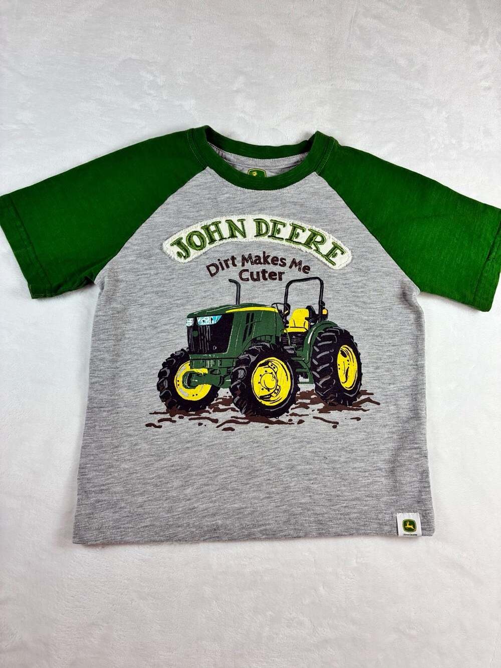 John Deere Tractor T-Shirt Size 4T Gray Green Dirt Makes Me Cuter
